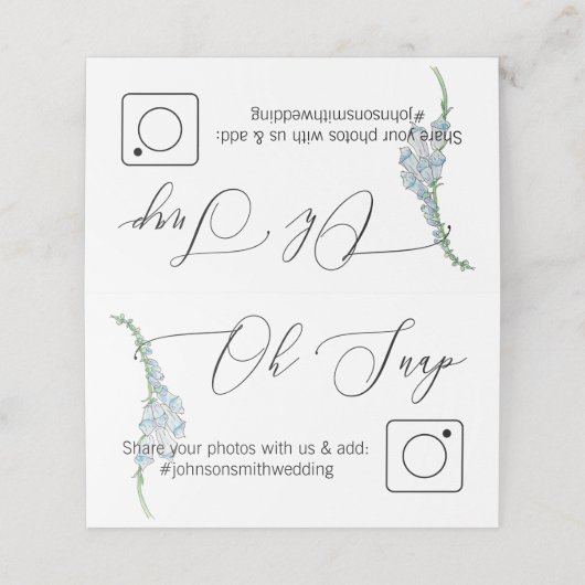 Foto Delen Gevouwen tafelkaart Blauw Bloemen Plaatskaartje (Buitenkant ongevouwen)