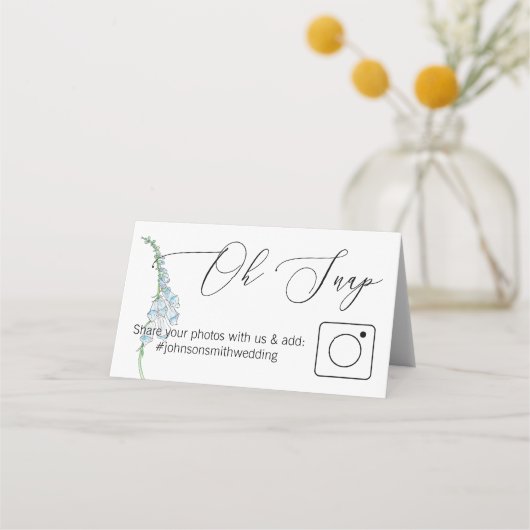 Foto Delen Gevouwen tafelkaart Blauw Bloemen Plaatskaartje (Voorkant)