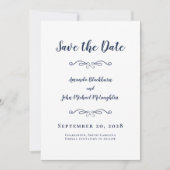 Foto Delicate Script Romantic Calligraphy Blue Save The Date (Voorkant)
