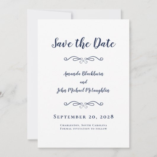 Foto Delicate Script Romantic Calligraphy Blue Save The Date (Voorkant)