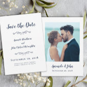 Foto Delicate Script Romantic Calligraphy Blue Save The Date