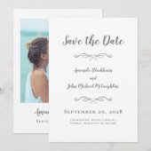 Foto Delicate Script Romantic Calligraphy Gray Save The Date (Voorkant / Achterkant)