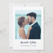 Foto Delicate Script Romantische Calligrafie Blauw Save The Date (Achterkant)