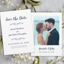 Foto Delicate Script Romantische Calligrafie Blauw Save The Date