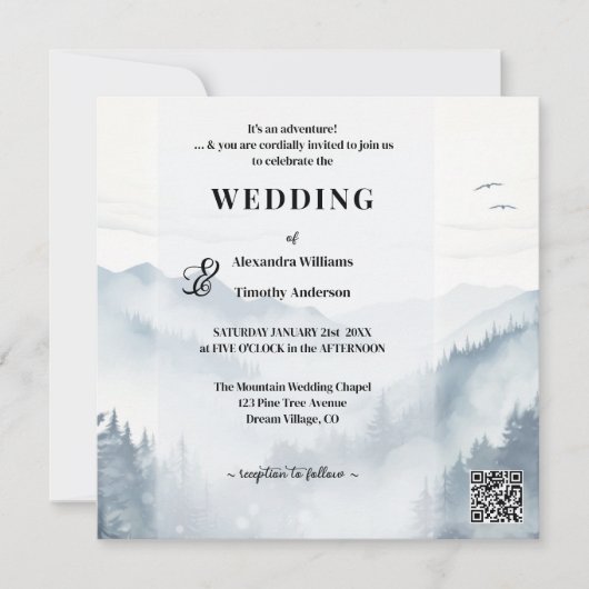 Foto dennenbomen berg winter bruiloft kaart (Voorkant)