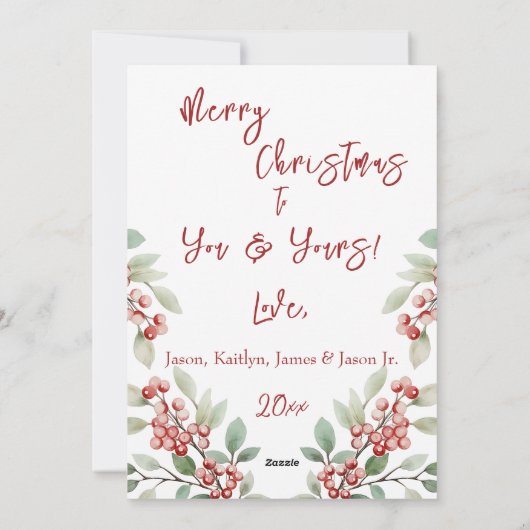 Foto Dennengroen Hulst Rode Vrolijk Kerstfeest Feestdagenkaart (Achterkant)