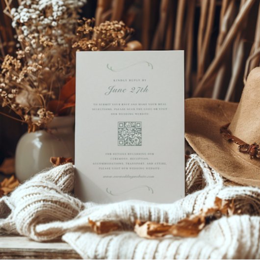 Foto/Details Herfst Ivoor & Sage Wedding RSVP Kaar Kaart