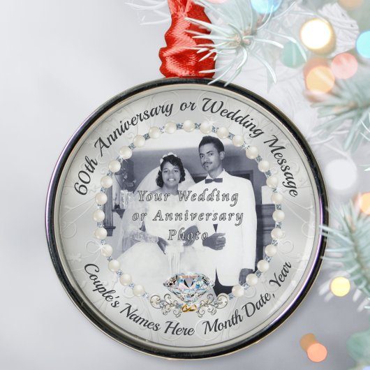 FOTO Diamond, 60th Wedding Anniversary Ornaments Metalen Ornament