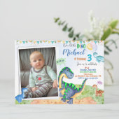 Foto: Dinosaur verjaardaguitnodiging Little dino Kaart (Staand voorkant)