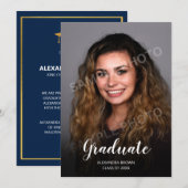 Foto diploma aankondigingskaart blauw aankondiging (Voorkant / Achterkant)