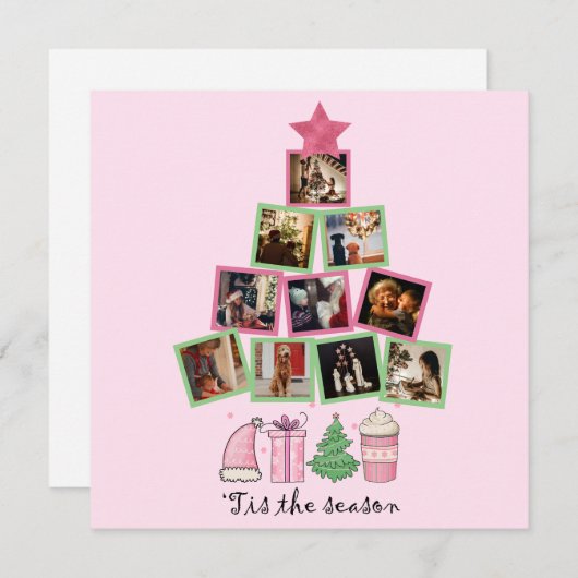 Foto Dit Het Seizoen Roze & Groene Kerstmis Feestdagenkaart (Voorkant / Achterkant)