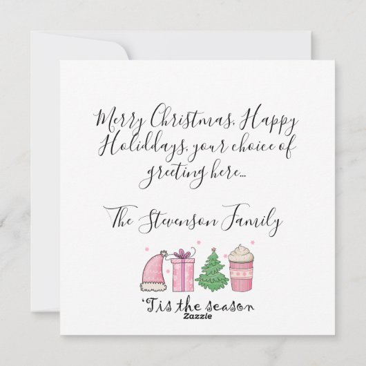 Foto Dit Het Seizoen Roze & Groene Kerstmis Feestdagenkaart (Achterkant)