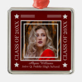 Foto Dk Red | Zilverklasse van 2023 Afstuderen Metalen Ornament (Voorkant)