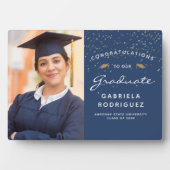 Foto donkerblauw wit gouden afstudeercadeau fotoplaat (voorkant)