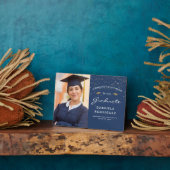Foto donkerblauw wit gouden afstudeercadeau fotoplaat (Zijkant)