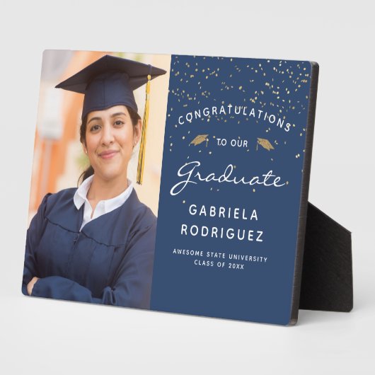 Foto donkerblauw wit gouden afstudeercadeau fotoplaat (Zijkant)