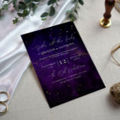 Foto Donkere Paarse Waterverf Magical Gold Wedding Kaart