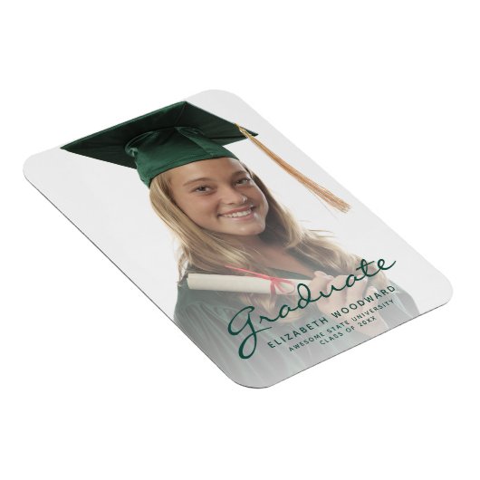 Foto donkergroene script afstudeeraankondiging magneet (Rechterzijde)