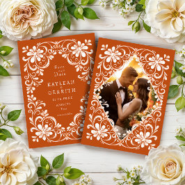 Foto Donkeroranje Shabby Chic Bewaar de Datum Save The Date