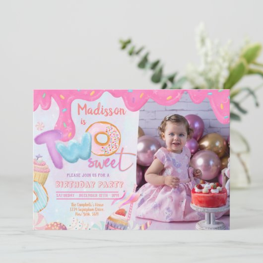 Foto Donut Two Sweet 2de verjaardag Kaart (Staand voorkant)