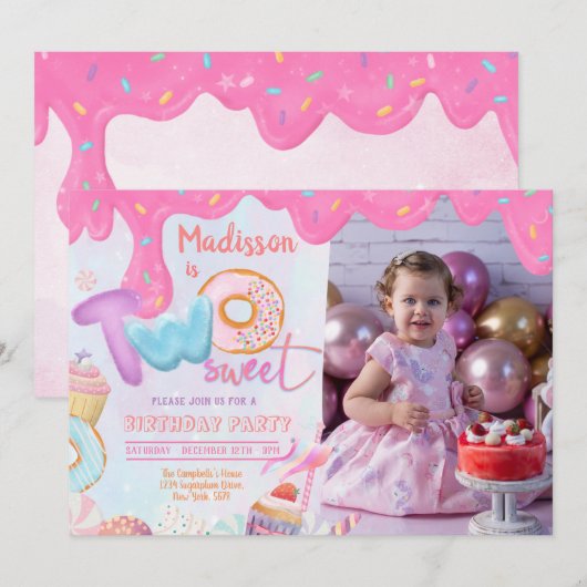 Foto Donut Two Sweet 2de verjaardag Kaart (Voorkant / Achterkant)