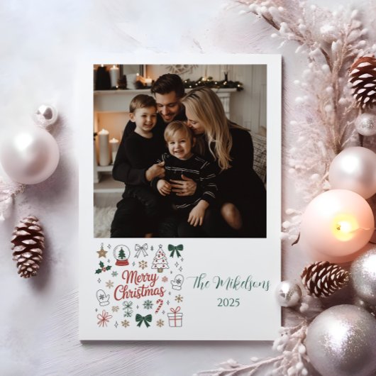 Foto Doodle Lijn Kunst Kerstmis Feestdagenkaart
