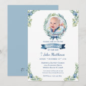 Foto Doop Blauw Kruis Bloemen Jongens Kaart (Voorkant / Achterkant)