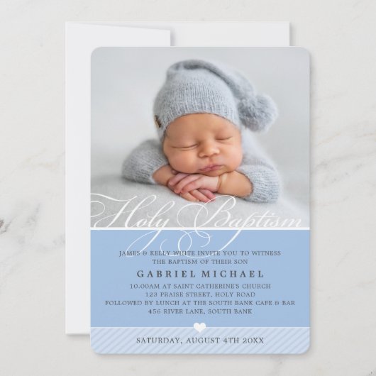 FOTO DOOP fancy bloei kalligrafie boy blue Kaart (Voorkant)