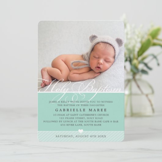 FOTO DOOP fancy bloei kalligrafie schattige munt Kaart (Staand voorkant)