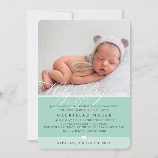 FOTO DOOP fancy bloei kalligrafie schattige munt Kaart (Voorkant)