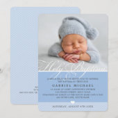 FOTO DOOP fancy kalligrafie bloeien jongensblauw Kaart (Voorkant / Achterkant)