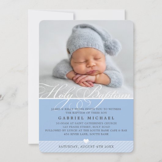 FOTO DOOP fancy kalligrafie bloeien jongensblauw Kaart (Voorkant)