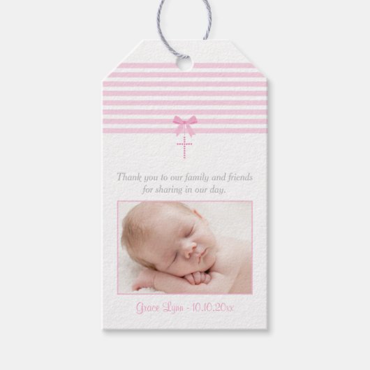 Foto Doop Favor Cadeau Label | roze Cadeaulabel (Voorkant)