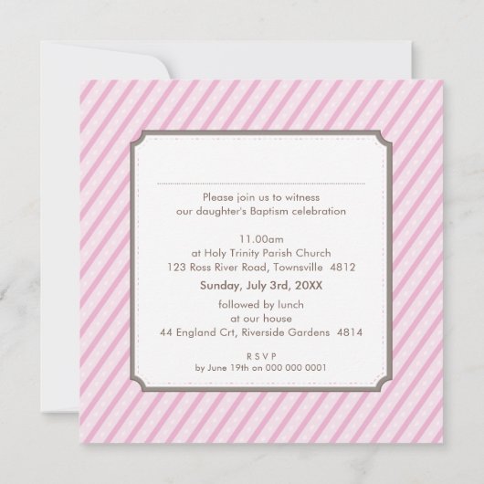 FOTO DOOP Modern  snoep strepen roze Kaart (Achterkant)