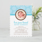 FOTO DOOP moderne polka dot patroon blauw jongen Kaart (Staand voorkant)