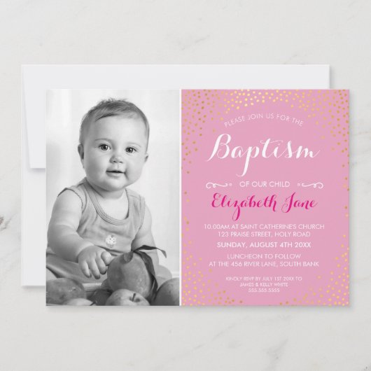 FOTO DOOP schattig mini goud confetti patroon roze Kaart (Voorkant)