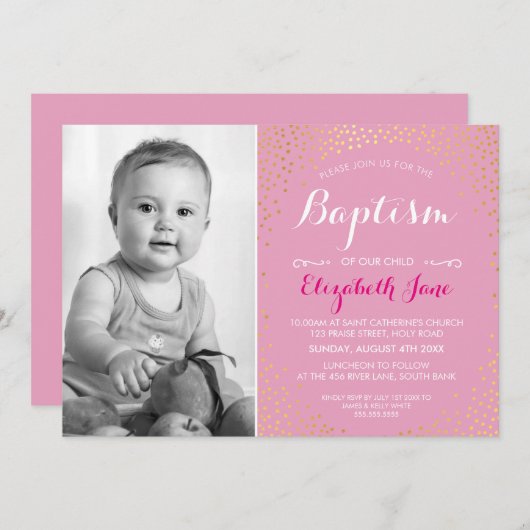FOTO DOOP schattig mini goud confetti patroon roze Kaart (Voorkant / Achterkant)