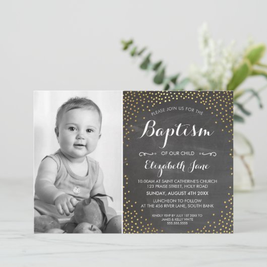 FOTO DOOP schattig mini gouden confetti krijtbord Kaart (Staand voorkant)