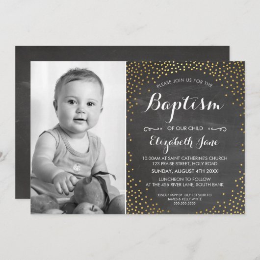 FOTO DOOP schattig mini gouden confetti krijtbord Kaart (Voorkant / Achterkant)