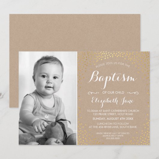 FOTO DOOP schattige mini gouden confetti witte kra Kaart (Voorkant / Achterkant)