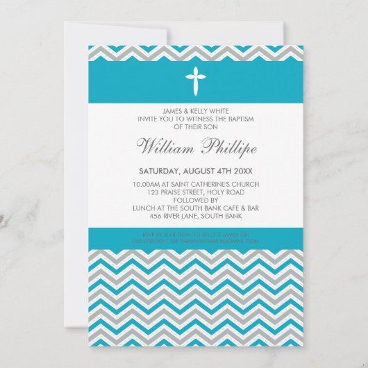 FOTO DOOP UITNODIGING:: zoete chevron aqua Kaart (Achterkant)