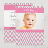 FOTO DOOP UITNODIGING:: zoete chevron roze Kaart (Voorkant / Achterkant)