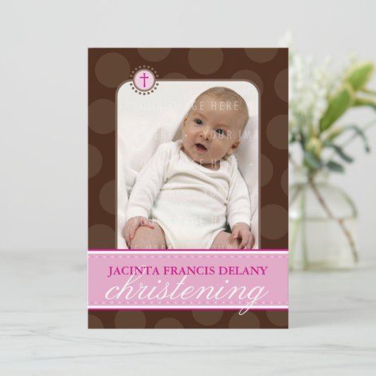 FOTO DOOP UITNODIGT :: polkadot 3P Kaart (Staand voorkant)