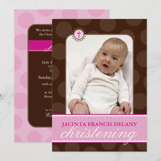 FOTO DOOP UITNODIGT :: polkadot 3P Kaart (Voorkant / Achterkant)