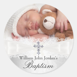 Foto Doop Witte Zilveren Kruis Sticker