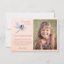 Foto Dragonfly Girl's Birthday Bedankt Card