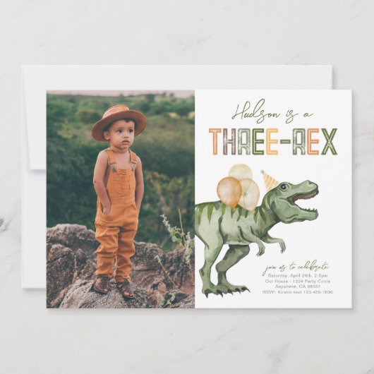 Foto Drie-Rex Dinosaurus Verjaardag Uitnodiging (Voorkant)