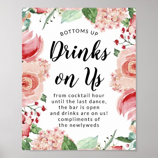Foto Drinken op US Open Bar Wedding Reception Sign Poster (Voorkant)