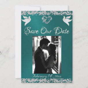 Foto, Duiven, Zilveren Hart & Glitter - Blauwgroen Save The Date