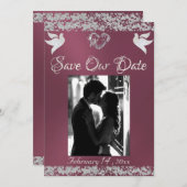 Foto, Duiven, Zilveren Hart & Glitter - Lavendel Save The Date (Voorkant / Achterkant)